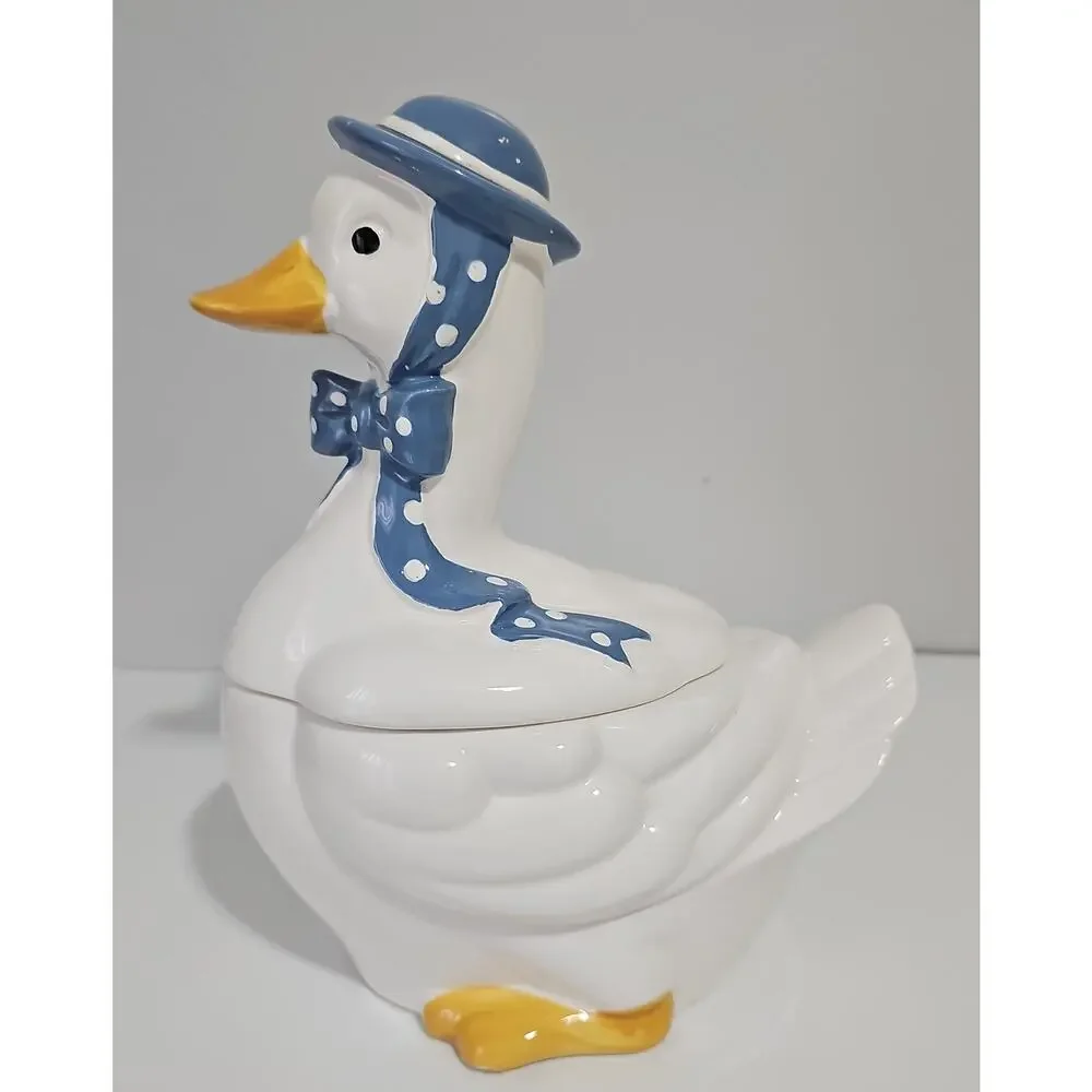 Vintage Mother Goose Ceramic Cookie Jar Canister Blue Ribbon Cottagecore